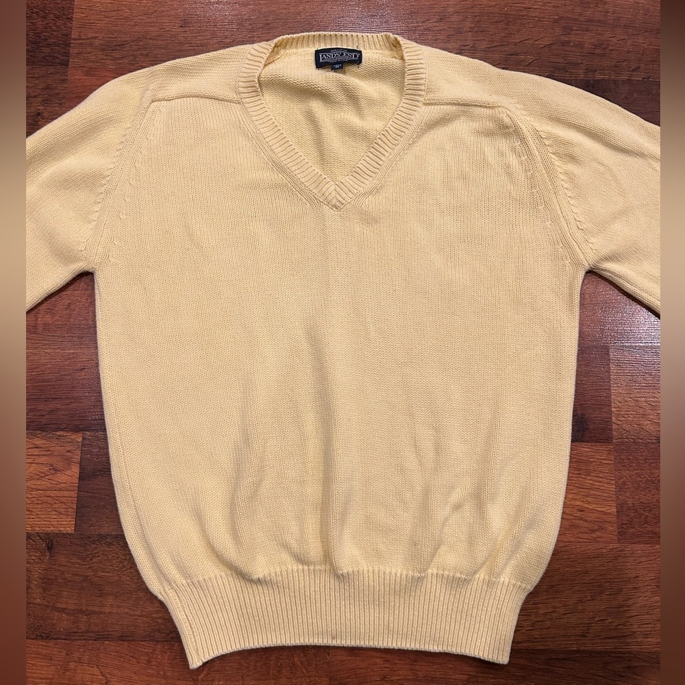Lands End Butter Yellow 100% Cotton Sweater Men’s Medium or Women’s Large - Picture 1 of 7
